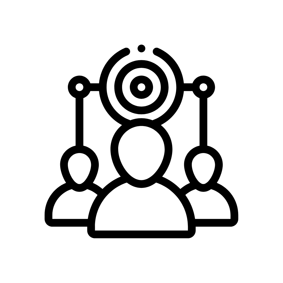 Icon: Drei Personen mit Zielscheibe über ihnen – symbolisiert Respekt und gemeinsames Ziel.